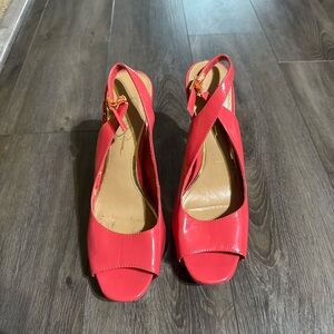 Elegant Red Peep-Toe Slingback Heels